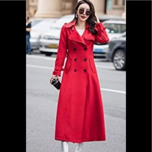 Women's Double Breasted Duster Trench Coat Slim Full Length Maxi Long Overcoat